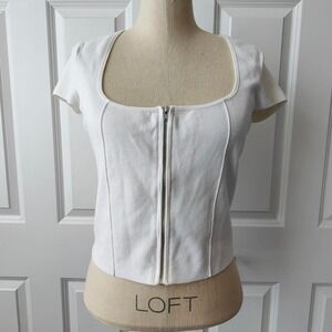 Maeve Anthropologie Boho Fairy Cottagecore Cropped White Rib Knit Top Womens M